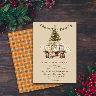 Invitation Traditionnel Joyeux Noël Antique Or Personnalisé