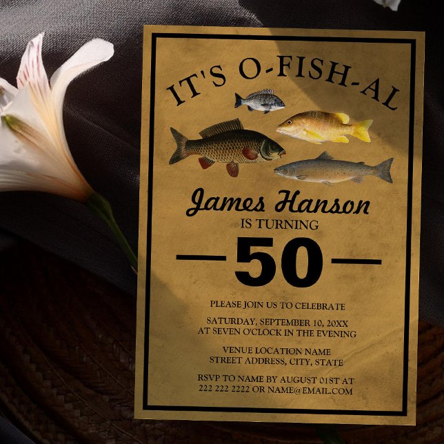 Invitation Traditionnel Rustique Pêche | 50e Anniversaire (Créateur téléchargé)