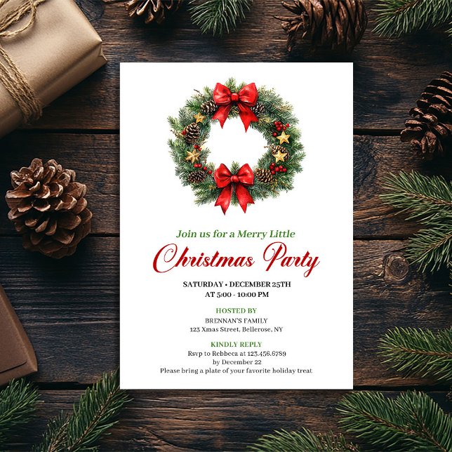 Invitation traditionnelle de couronne de Noël à l' (Traditional Watercolor Christmas Wreath Invite)