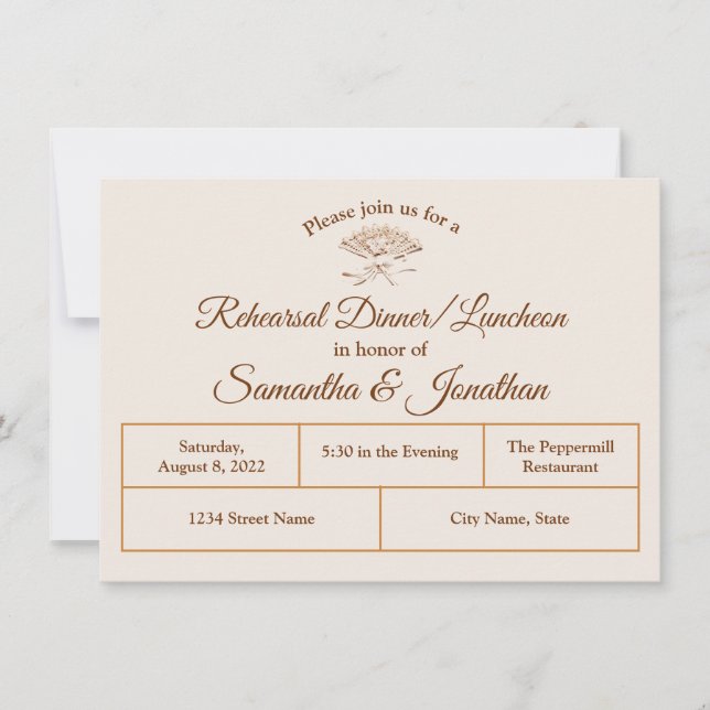 Invitation traditionnelle de dîner de répétition v (Devant)