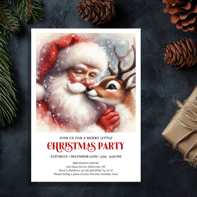 Invitation traditionnelle de fête de Noël de Santa (Santa Rudolph Traditional Holiday Party Invitation)