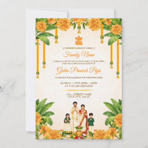 Invitation traditionnelle de Griha Pravesh d'Inde