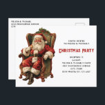 Invitation traditionnelle de Noël avec un Père Noë<br><div class="desc">Carte d'invitation à une fête de Noël avec une image de style vintage représentant le Père Noël classique assis dans un fauteuil à l'ancienne. Joli design de Noël traditionnel.</div>