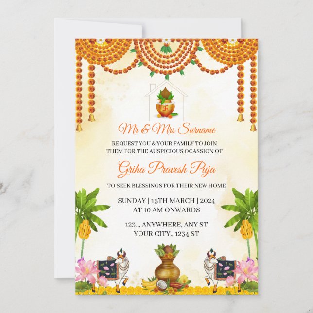 Invitation traditionnelle indienne pour la cérémon (Devant)