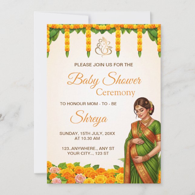 Invitation traditionnelle indienne pour une baby s (Devant)