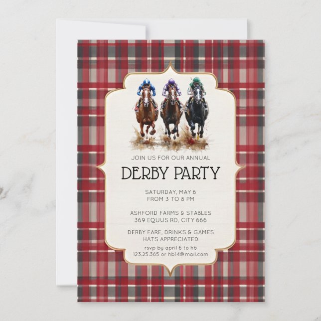Invitation traditionnelle Kentucky Derby tartan ro (Devant)