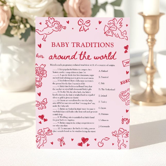 Invitation Traditions de bébé de la Saint-Valentin autour du  (Valentine Baby Traditions Around The World Game)