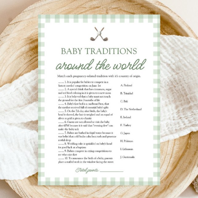 Invitation Traditions de golf écologiques pour bébé à travers (Green Golf Baby Traditions Around The World Game)