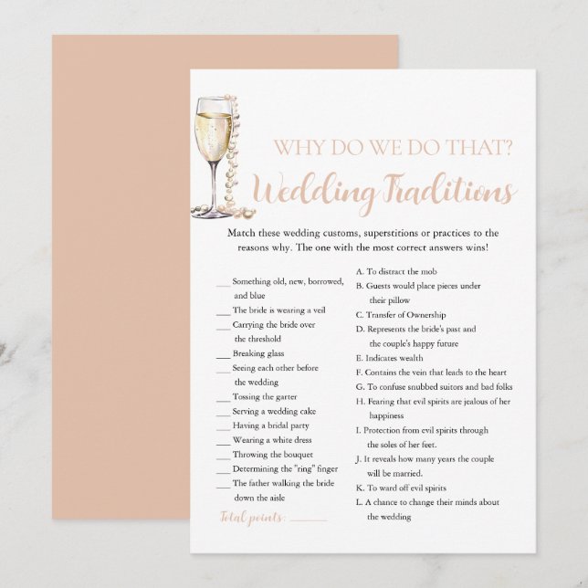 Invitation Traditions de mariage Perles & Prosecco Jeu de mar (Devant / Derrière)