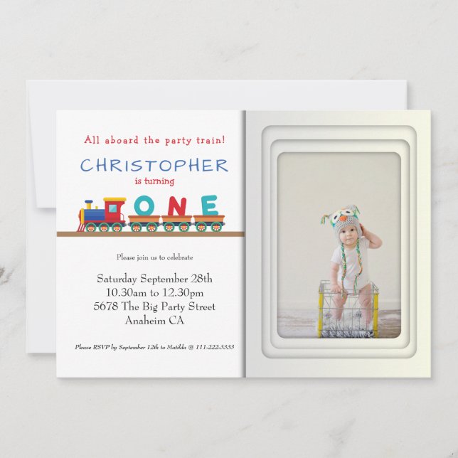 Invitation Train 1er anniversaire Modèle photo de réception (Devant)