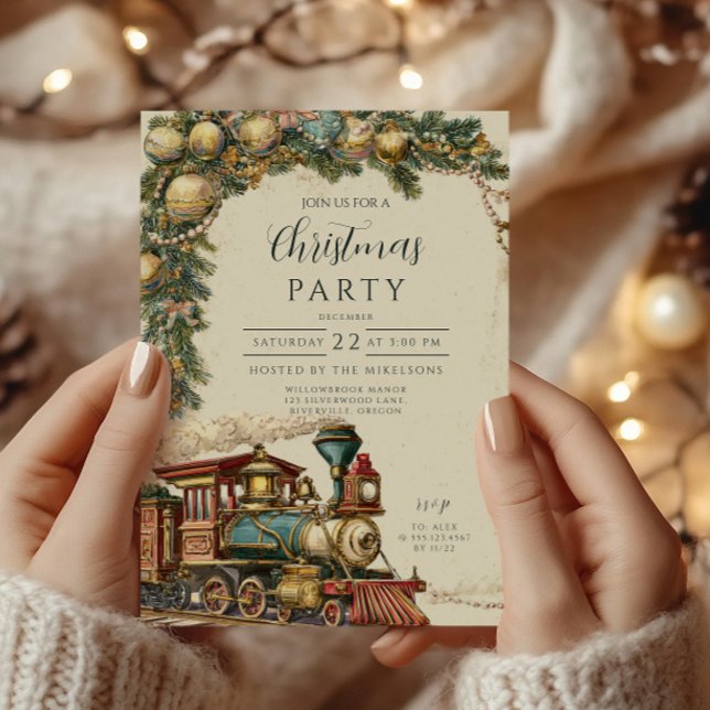 Invitation Train à vapeur de Noël vintage (Créateur téléchargé)
