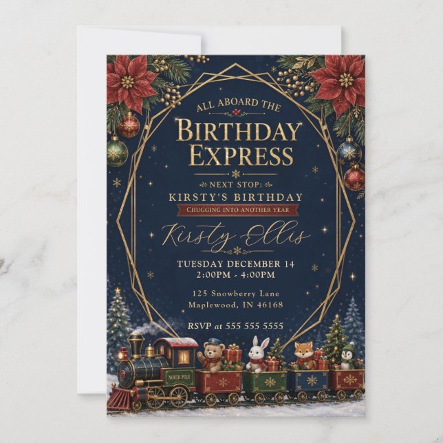 Invitation Train Anniversaire Nuit d'Hiver (Devant)