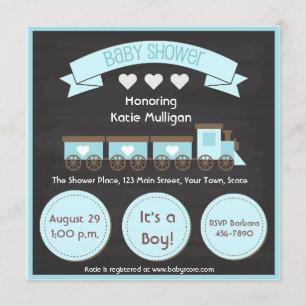 Invitation Train Bleu, Chalkboard, Baby shower garçon