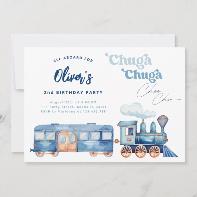 Invitation Train Bleu Chuga Chuga Choo Choo Anniversaire Mode (Devant)