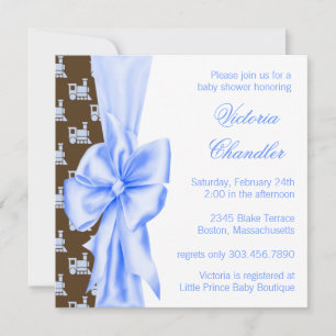 Invitation Train Brown et bleu Baby Boy Douche
