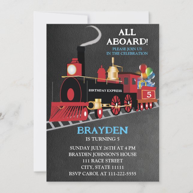 Invitation Train Children's Birthday Chalkboard (Devant)
