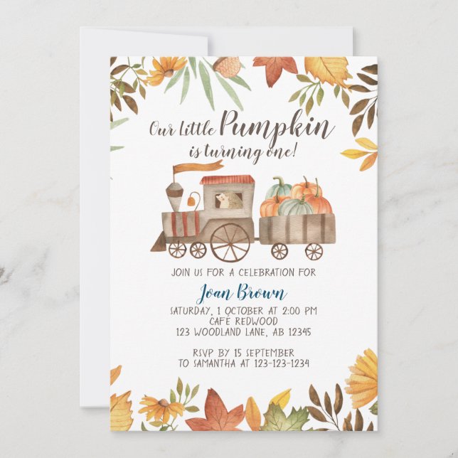 Invitation Train citrouille 1er anniversaire, fête de premier (Devant)