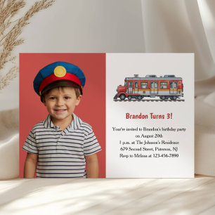 Invitation Train de garçon mignon Photo Enfants Fête d'annive