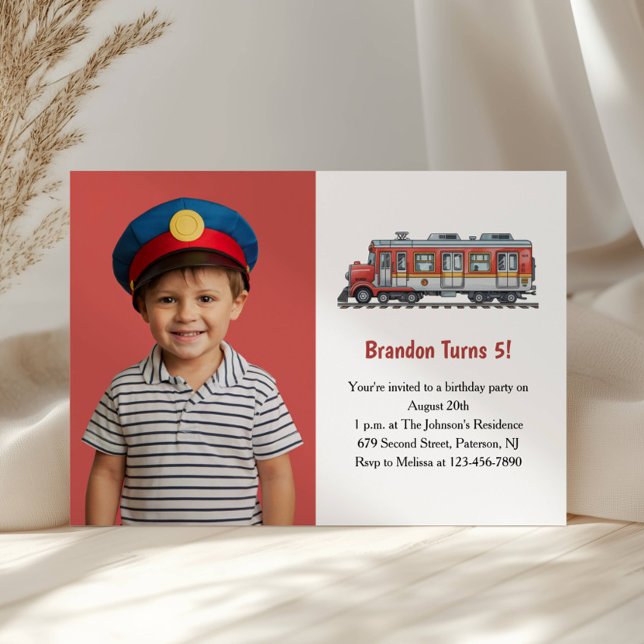 Invitation Train de garçon mignon Photo Fête d'anniversaire p (Créateur téléchargé)