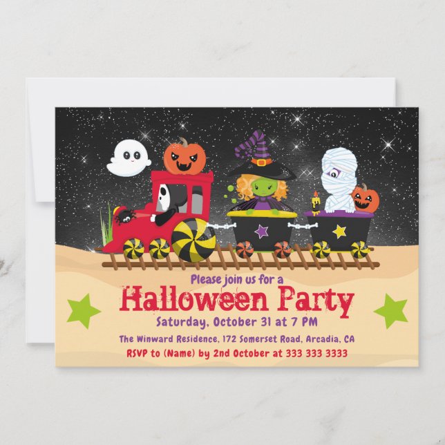 Invitation Train de monstres mignons d'Halloween (Devant)