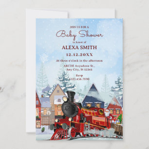 Invitation Train de Noël baby shower d'hiver