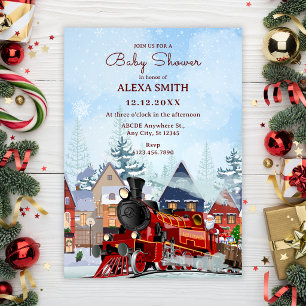 Invitation train de Noël bébé shower d'hiver