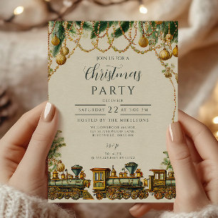 Invitation Train de Noël doré