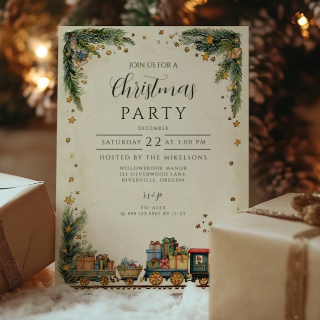 Invitation Train de Noël Vintage et Cadeaux (Créateur téléchargé)