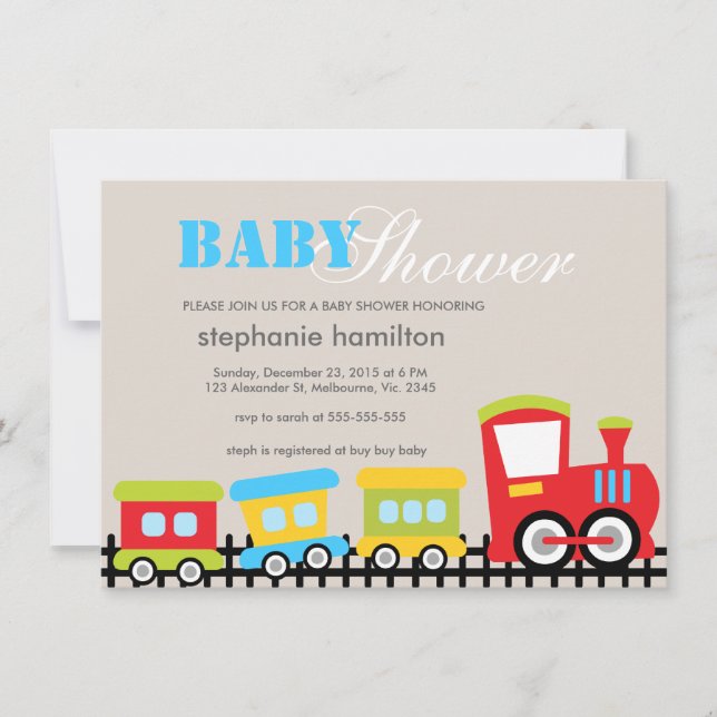 Invitation Train de transport personnalisé bébé (Devant)