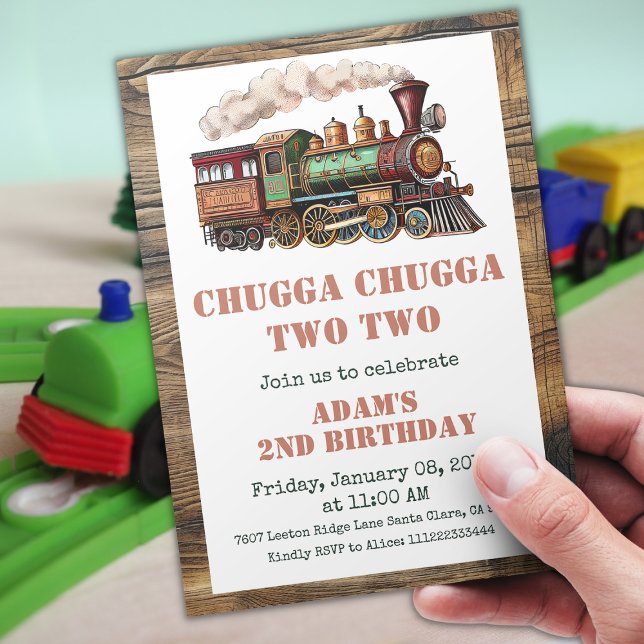 Invitation Train Deuxième fête d'anniversaire Chugga Chugga D (Créateur téléchargé)