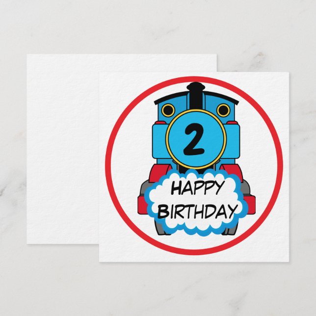 Invitation Train Happy Birthday round Sticker (Devant / Derrière)