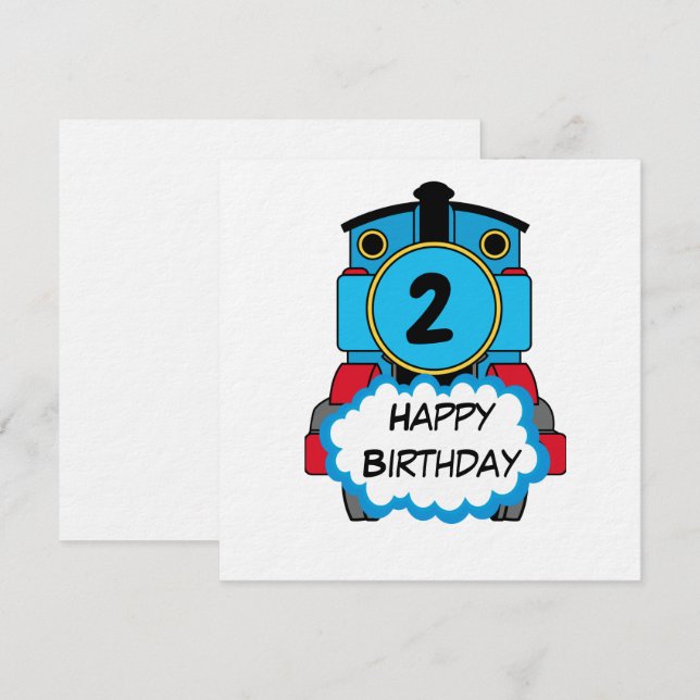 Invitation Train Happy Birthday round Sticker (Devant / Derrière)