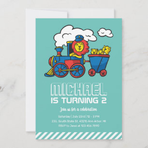 Invitation Train Lion Cute Enfants Garçons Anniversaire