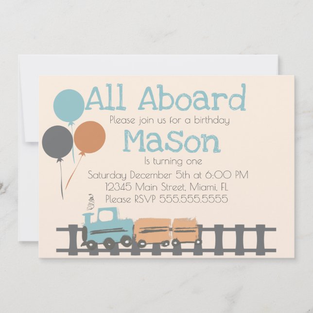 Invitation Train Rétro Enfants Première Fête d'Anniversaire T (Devant)