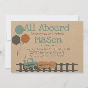 Invitation Train Rétro Enfants Première Fête d'Anniversaire T