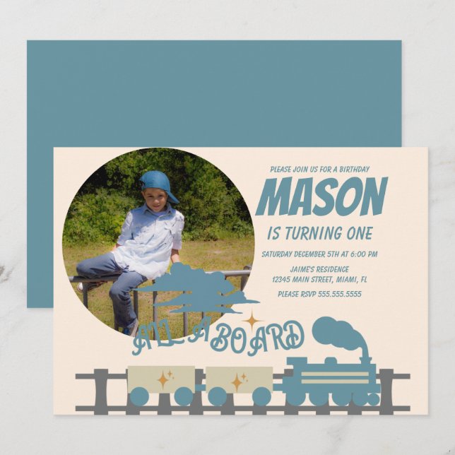 Invitation Train Rétro Fête d'Anniversaire Enfant Terreux  Ph (Devant / Derrière)