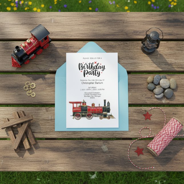 Invitation Train Theme S'Il Vous Plaît Rejoignez-Nous Anniver (Train-Themed Please Join Us Birthday Party Invitation)