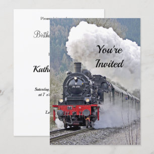 Invitation Train vintage vapeur Locomotive photo Anniversaire