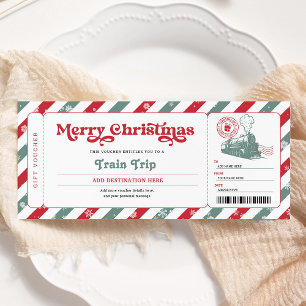 Invitation Train Voyage Noël Embarquement Pass Billet cadeau