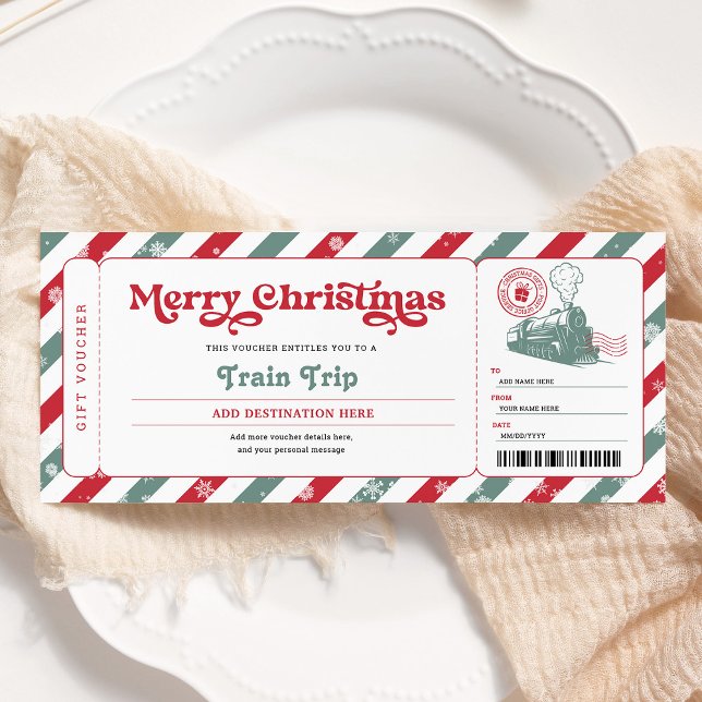 Invitation Train Voyage Noël Embarquement Pass Billet cadeau (Créateur téléchargé)