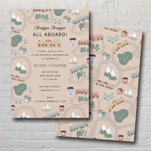 Invitation Trains colorés mignons sur les voies ferroviaires