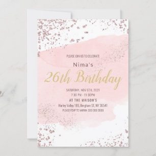 Invitation Trait de pinceau aquarelle rose poudré avec paille