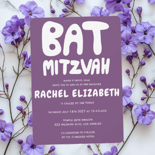 Invitation Traitement super Bat mitzvah personnalisé violet