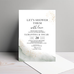 Invitation Traits de pinceau aquarelle verte et or abstraits