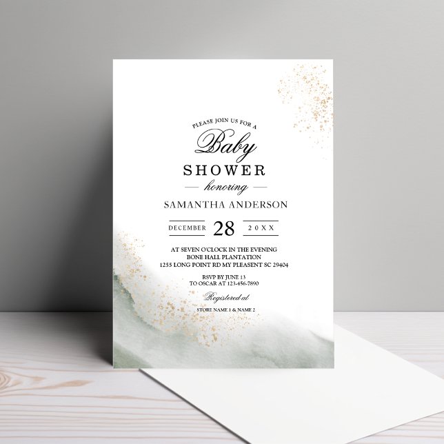 Invitation Traits de pinceau aquarelle verte et or abstraits (Créateur téléchargé)