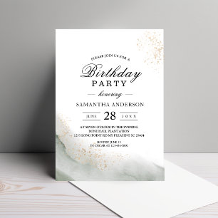 Invitation Traits de pinceau aquarelle verte et or abstraits