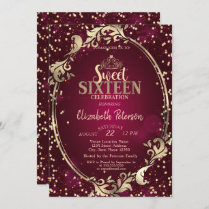 Invitation Trame Or Tiara, Diamonds Bourgogne Sweet 16 Partie