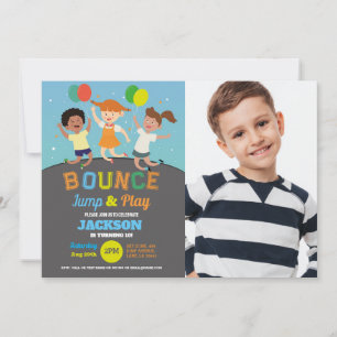 Invitation Trampoline fête d'anniversaire Blue Boys Bounce Ju
