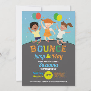 Invitation Trampoline fête d'anniversaire Blue Boys Bounce Ju