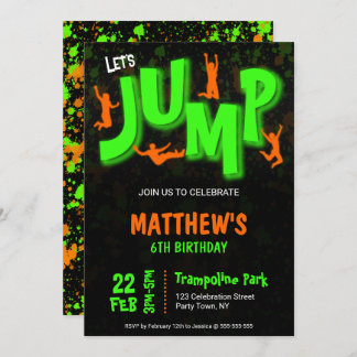 Invitation Trampoline Fête d'anniversaire Peinture Orange Ver